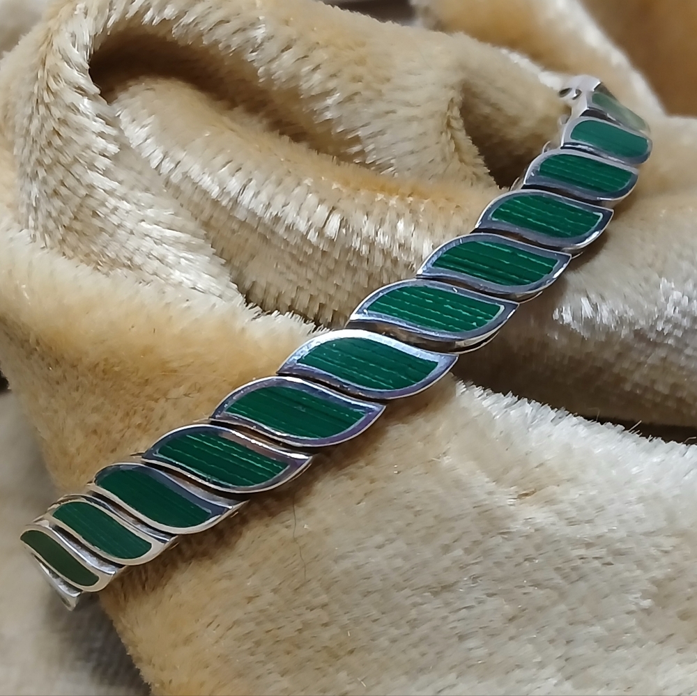 Sterling 925 Malachite Rope Style Tennis Bracelet